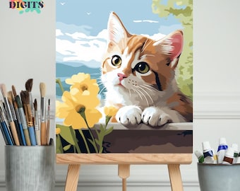 Cute Kitten Paint By Numbers Kit For Adults, Curious Kitten Art, Easy Acrylic Painting For Beginners, Diy Cat Art Gift For Cat Lovers