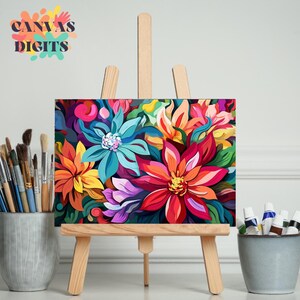 DIY bunte Blumenmalerei auf Leinwand, Malen nach Zahlen Kit für Erwachsene, einfache Acrylmalerei für Erwachsene, Farbe nach Zahl Aktivität
