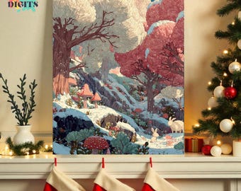 数字で描く魔法の森、数字で描くDIYキット、大人のためのホリデーキャンバスアートキット、クリスマスデコレーション、リラックスできるアートアクティビティ