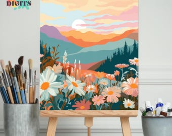 Spring Landscape Paint By Numbers Kit, Numbered Painting Kit Of Flowers, Paint By Numbers For Adults, Flowers Number Painting On Canvas
