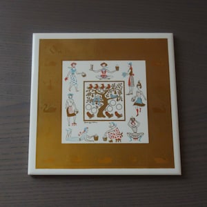 Vintage Berggren Christmas Tile: Eighth Day of Christmas (As Is)