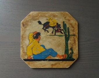 Vintage Trivet for Wall / Decor, As Is, Southwestern Advertising for George Seeley Furniture of Glendale, California, 6" Diameter Paperboard
