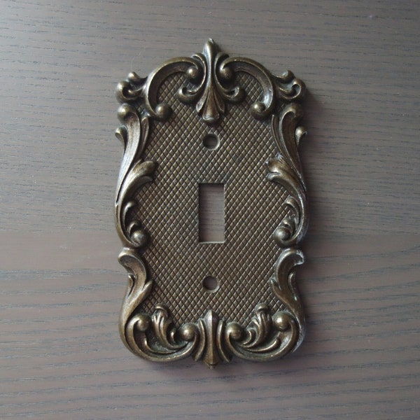 Vintage Light Switch Cover Plate by National Lock, Dark Golden Bronze Metal, As Is, Only One Screw, Paint, Discolored Spot (Please See Pics)