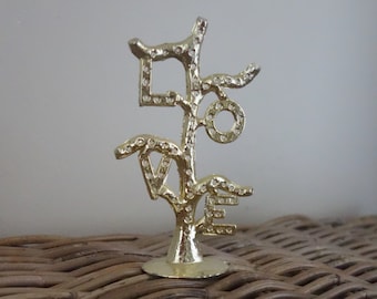 Vintage Earring Tree with Branches Spelling Out "LOVE" by Torino, 6" Tall x 3.5" Wide, Gold Painted Metal (Has Damage), 60 Earring Holes