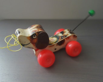 Vintage 1965 Fisher Price Little Snoopy Wooden Pull Toy Dog (As Is)