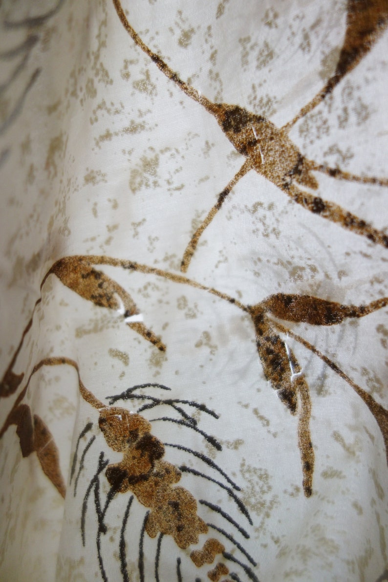 Vintage Taffeta Fabric Cream Colored with BrownMetallic Silver Wheat Design 7 Yards Possibly Painted Silk Please Read Description As Is
