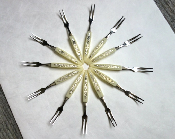 Vintage Cocktail Forks 13 Cream Colored Plastic and Stainless Etsy