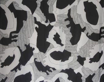 As Is, Please See Damage in Pics, Vintage 1970s Klopman Mills Abstract Geometric Black and Light Gray Polyester Fabric, 1.66 Yds x 64" W