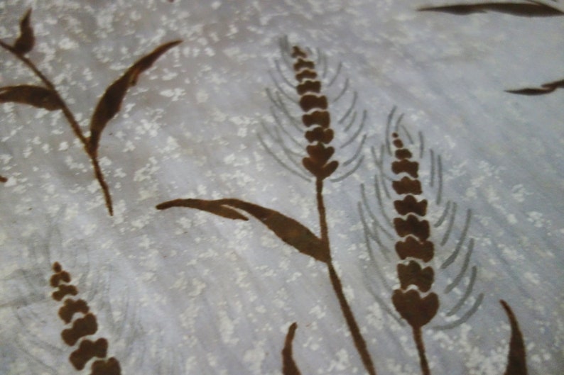 Vintage Taffeta Fabric Cream Colored with BrownMetallic Silver Wheat Design 7 Yards Possibly Painted Silk Please Read Description As Is