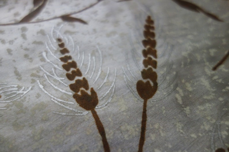 Vintage Taffeta Fabric Cream Colored with BrownMetallic Silver Wheat Design 7 Yards Possibly Painted Silk Please Read Description As Is