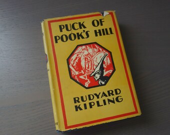 Vintage Children's Book, 1930s Hardcover Puck of Pook's Hill by Rudyard Kipling, English History for Kids, w/Dust Jacket, As Is, Damaged