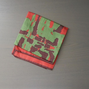 Vintage Acetate Scarf in Red, Green, and Maroon Abstract Design, 26.5" x 26.25", Please See Damage in Pics/Description