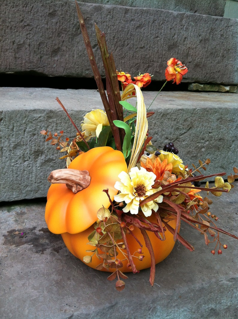 Fall Pumpkin Floral Arrangement Flower Centerpiece | Etsy