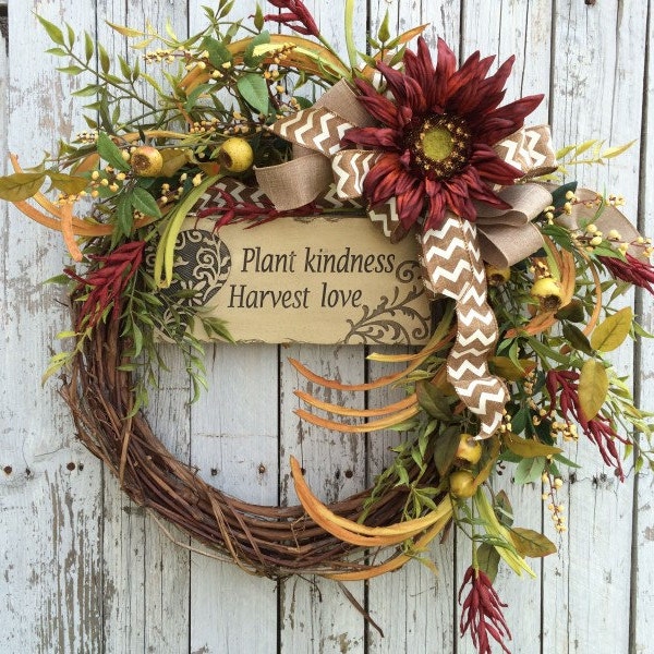 Everyday Wreath For Door, Wreath for Home, Burgundy Sunflower Wreath