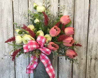 Frühlings-rosa Blumenwandtasche, Hauptdekor-Blumenkranzalternative, tägliche Blumen für Tür