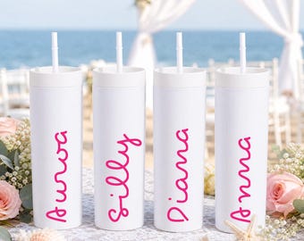 Personalized White Island Tumbler with Straw, 16oz Acrylic Vacation Love Villa Cup, custom name bridesmaid wedding party gifts