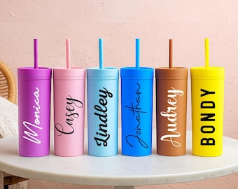 Custom Matte Tumbler Mug with Lid and Straw-Personalized Skinny Tumbler, Bridesmaids Gift, Wedding Party Gift, Bachelorette Party Beach cup