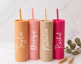 Personalized Tumbler with Lid and Straw – Pastel Matte Skinny Cup, beach trips gifts for girls/moms, bachelorette gifts