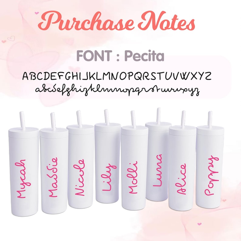 Custom Name Tumbler with Straw and Lid – White Water Bottle Skinny Cup, Pink Love Vacation Cup, bridesmaid wedding gifts, bachelorette gifts image 2
