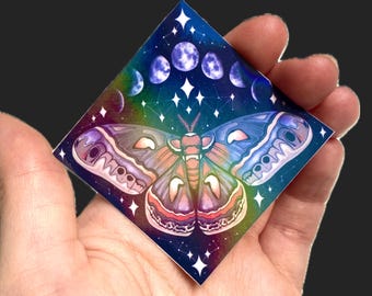 Cecropia Moth Moon Phases sticker - die cut vinyl holographic sticker paper