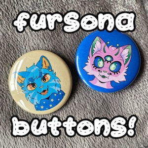 Custom Fursona button pin! - pinback button furry fursona commission headshot badge