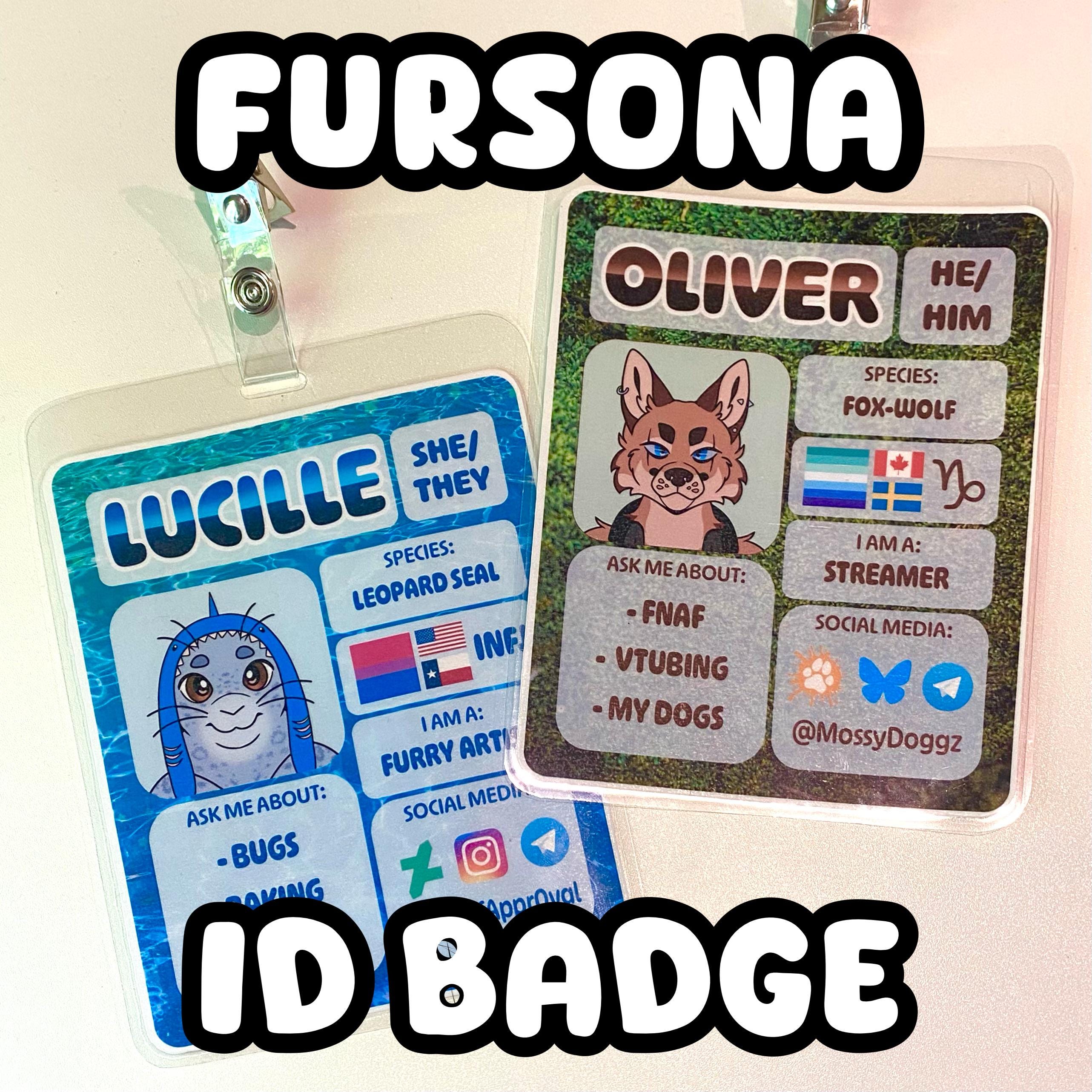 PHYSICAL custom fursona ID badge with clip -- furry convention lanyard card