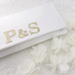 Bride and groom monogram bridal wedding clutch purse handbag image 1