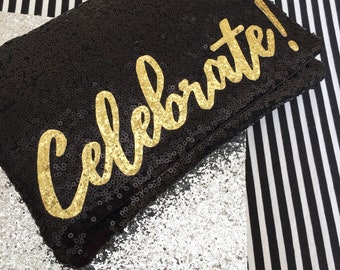 Celebrate! sequin clutch purse black or navy