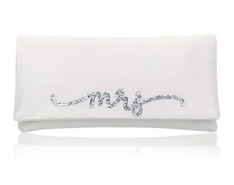 MRS wedding day bridal clutch purse flourish font