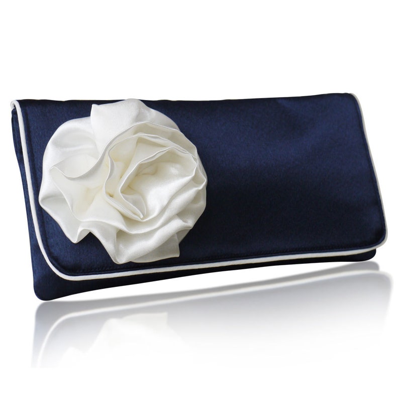 Navy and ivory satin bridal wedding GEORGIA clutch purse, bridesmaids gifts, mother of the bride image 2