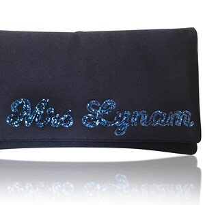 MRS surname wedding day bridal navy blue clutch purse image 3