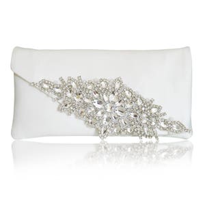 Diamante and ivory satin bridal wedding clutch purse HARRIET