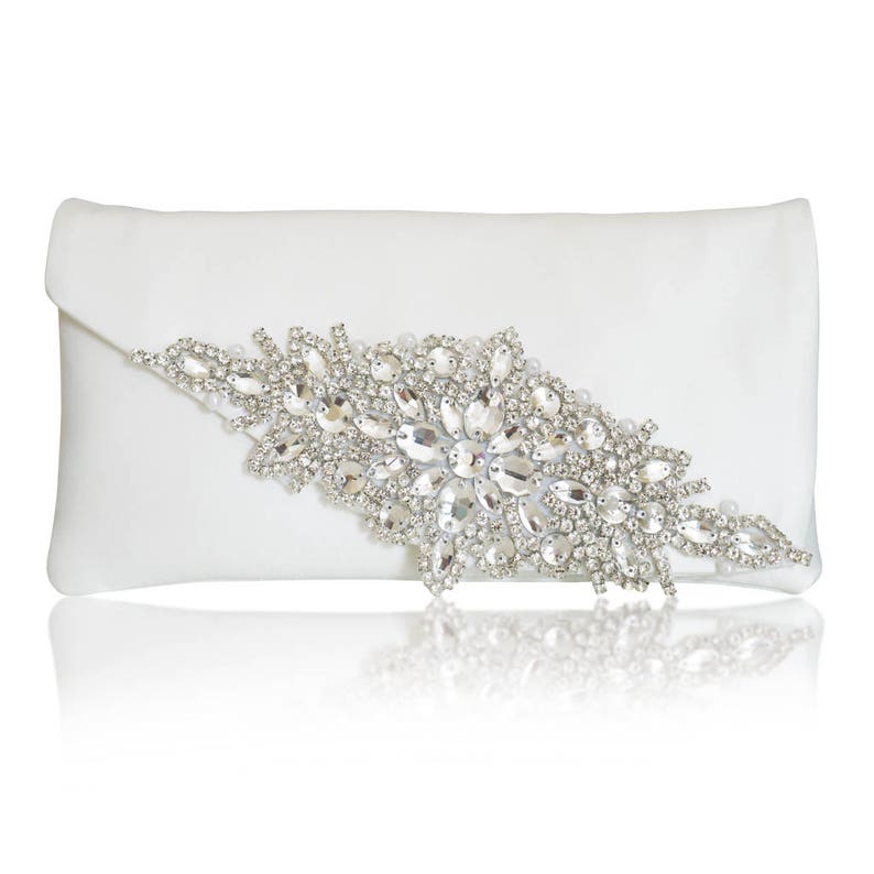 Diamante and ivory satin bridal wedding clutch purse HARRIET image 1