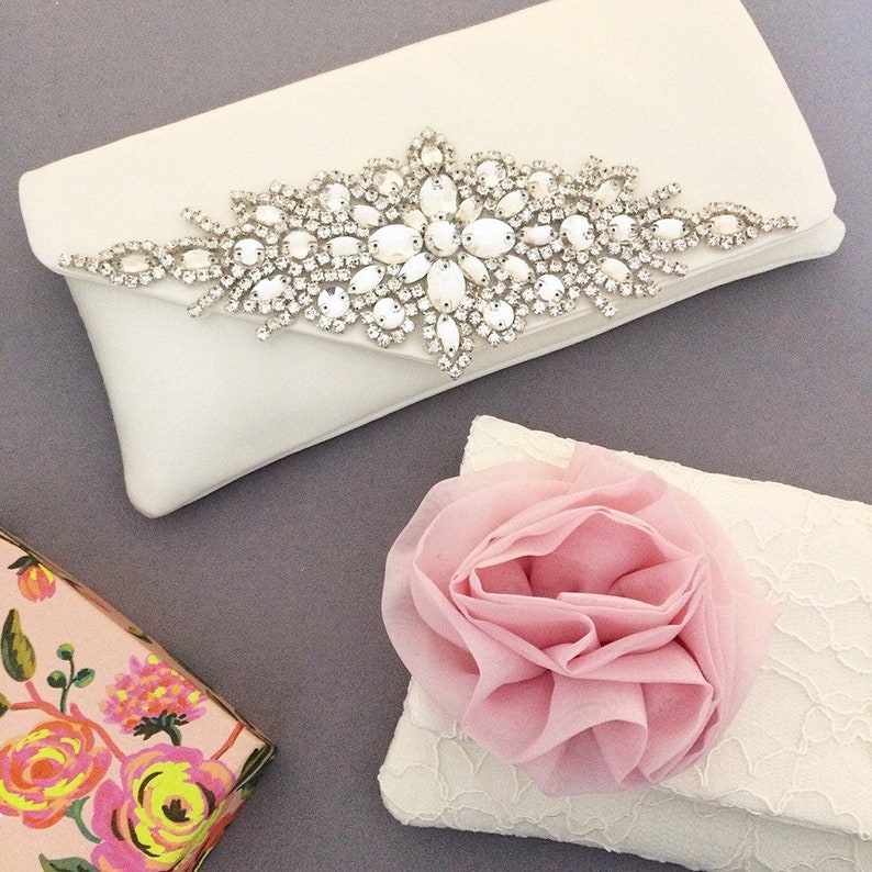 Diamante and ivory satin bridal wedding clutch purse HARRIET image 6