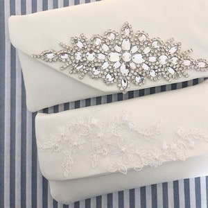Diamante and ivory satin bridal wedding clutch purse HARRIET image 4