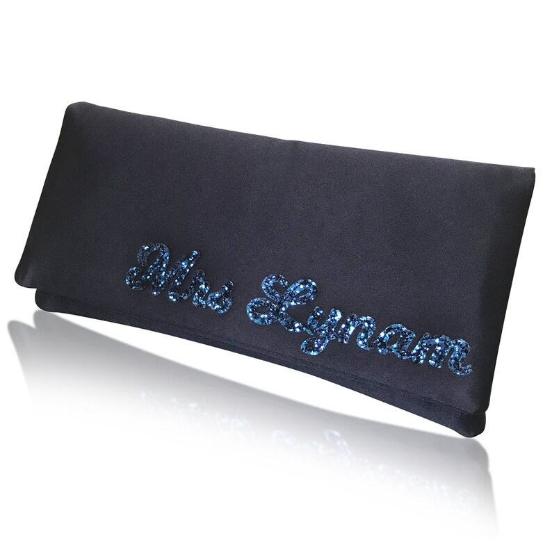 MRS surname wedding day bridal navy blue clutch purse image 2