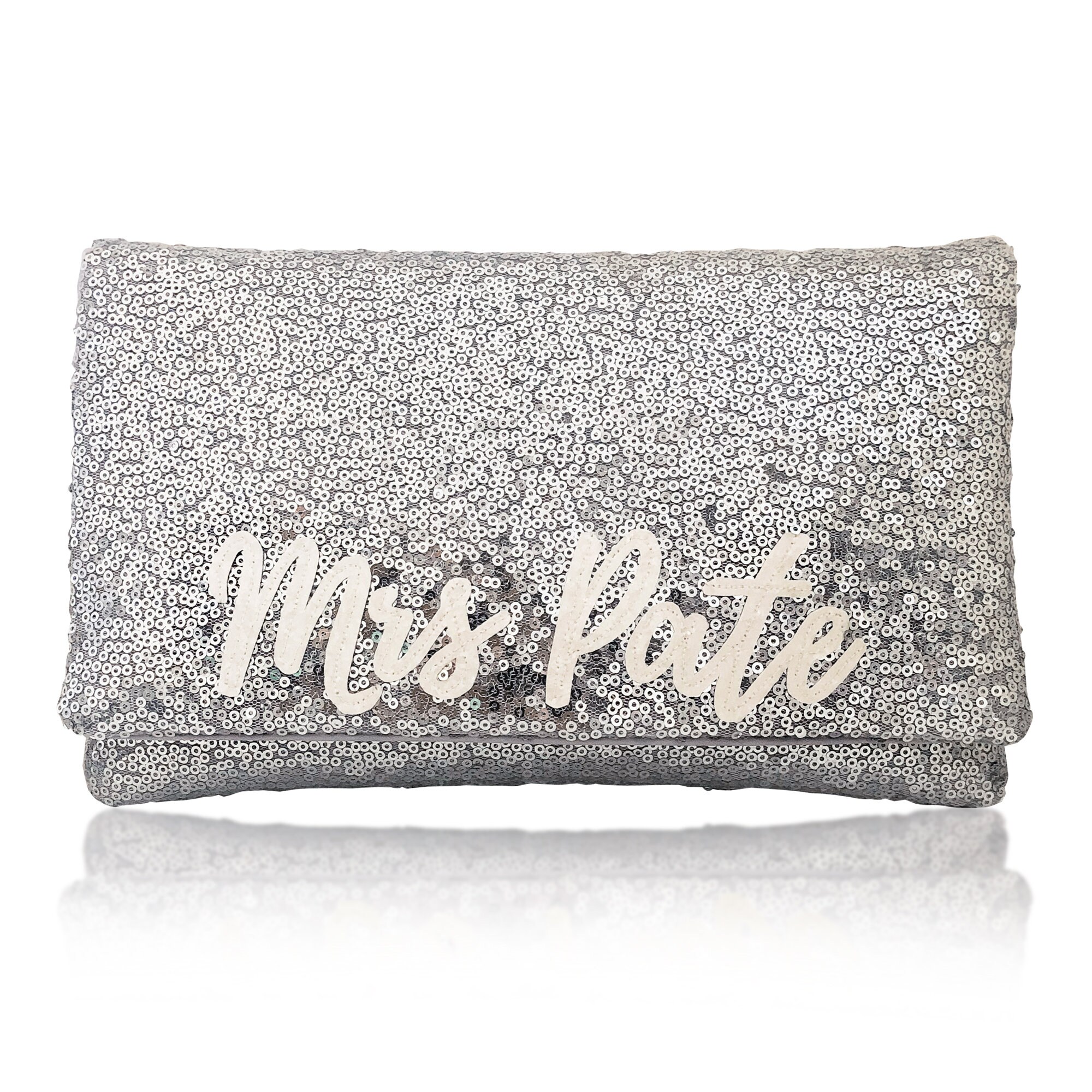 silver sequin clutch