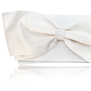 Ivory or white satin bow wedding bridal clutch purse QUINN image 2