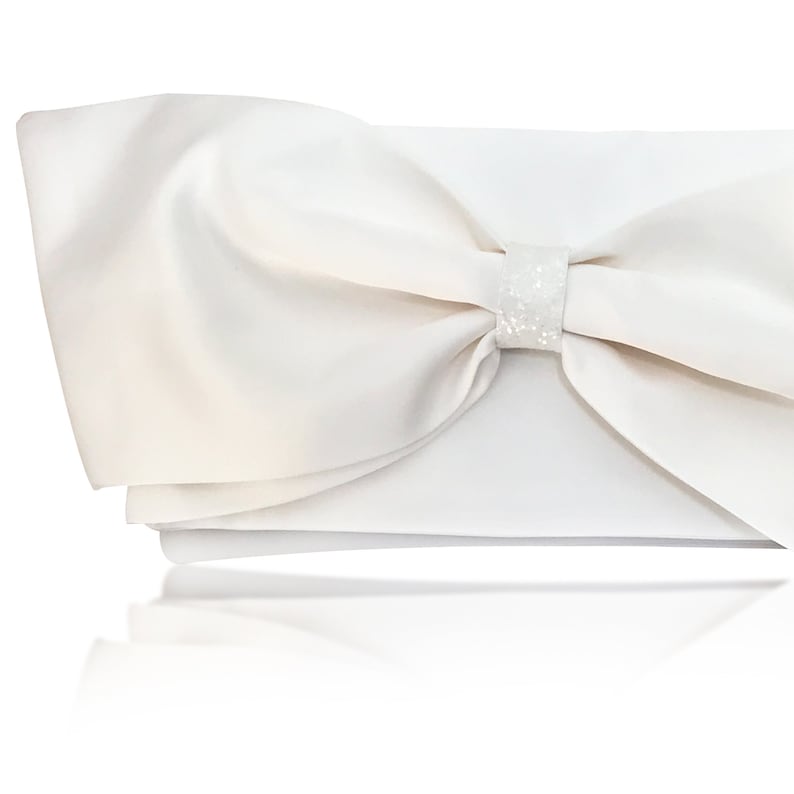 Ivory or white satin bow wedding bridal clutch purse QUINN image 2