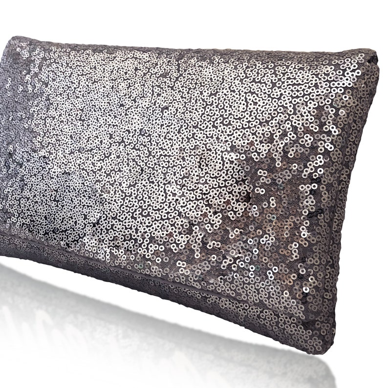 Plain sparkly sequin clutch purse gunmetal grey image 3