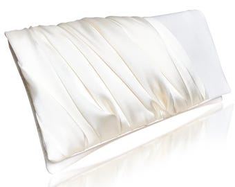 Bridal clutch for wedding day, ivory or white handbag for bride, bridal purse, ruched satin evening bag for wedding ELLA