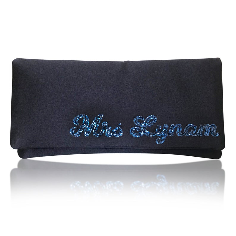 MRS surname wedding day bridal navy blue clutch purse image 1