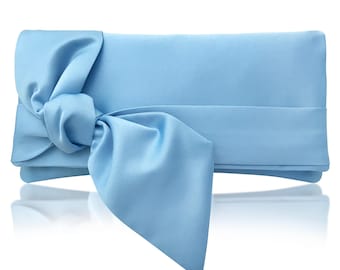 Light blue clutch handbag with bow, baby blue bag for mother of the bride PIPER