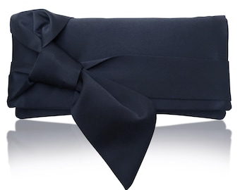 Navy clutch handbag with bow, black satin evening bag, mother of the bride PIPER