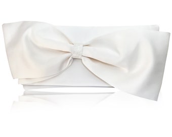 Ivory or white satin bow wedding bridal clutch purse QUINN