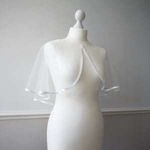 Ivory or white tulle bridal bolero shrug cape with satin trim SHERBORNE