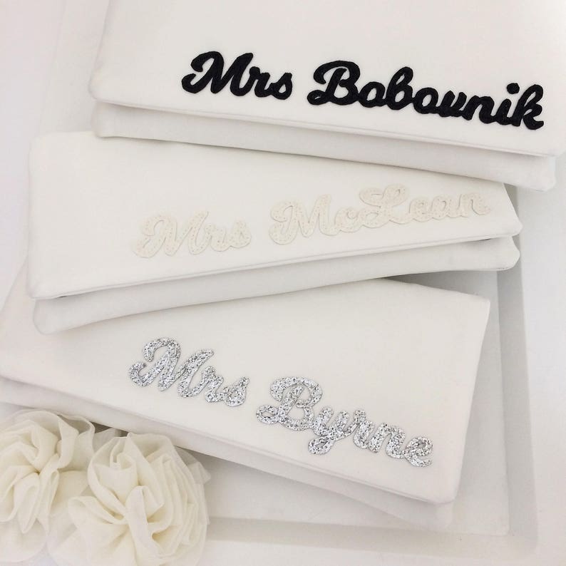 Ivory Personalised MRS Surname Satin Wedding Day Bridal Clutch Etsy