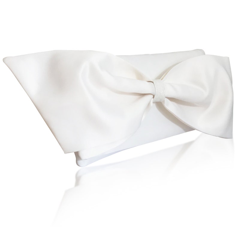 Ivory or white satin bow wedding bridal clutch purse QUINN image 4