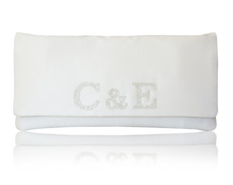 Bride and groom monogram bridal wedding clutch purse