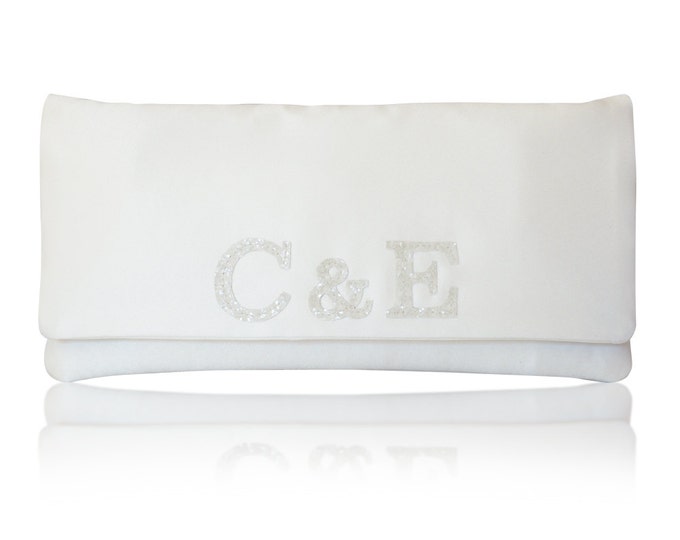 Bride and groom monogram bridal wedding clutch purse